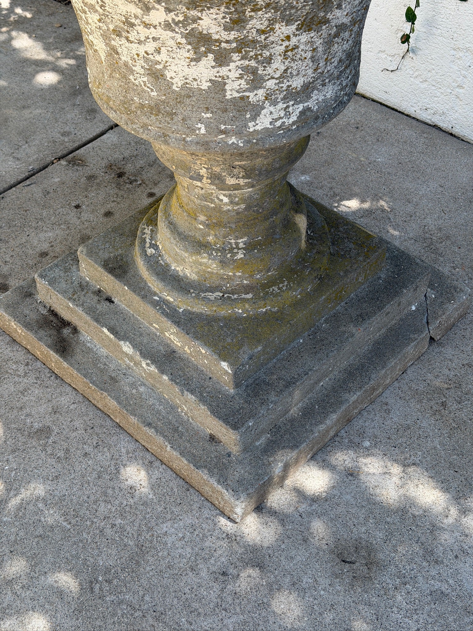 X-Large Classical Cast Concrete Garden Urn Planter on Pedestal Base, 34 Inches