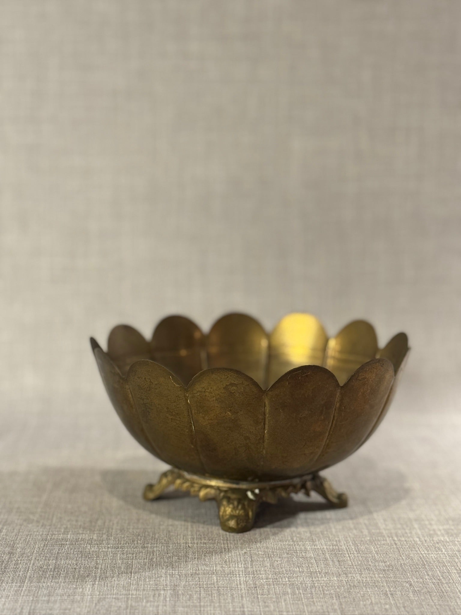 Vintage Mid-20th Century Brass Scalloped Footed Bowl