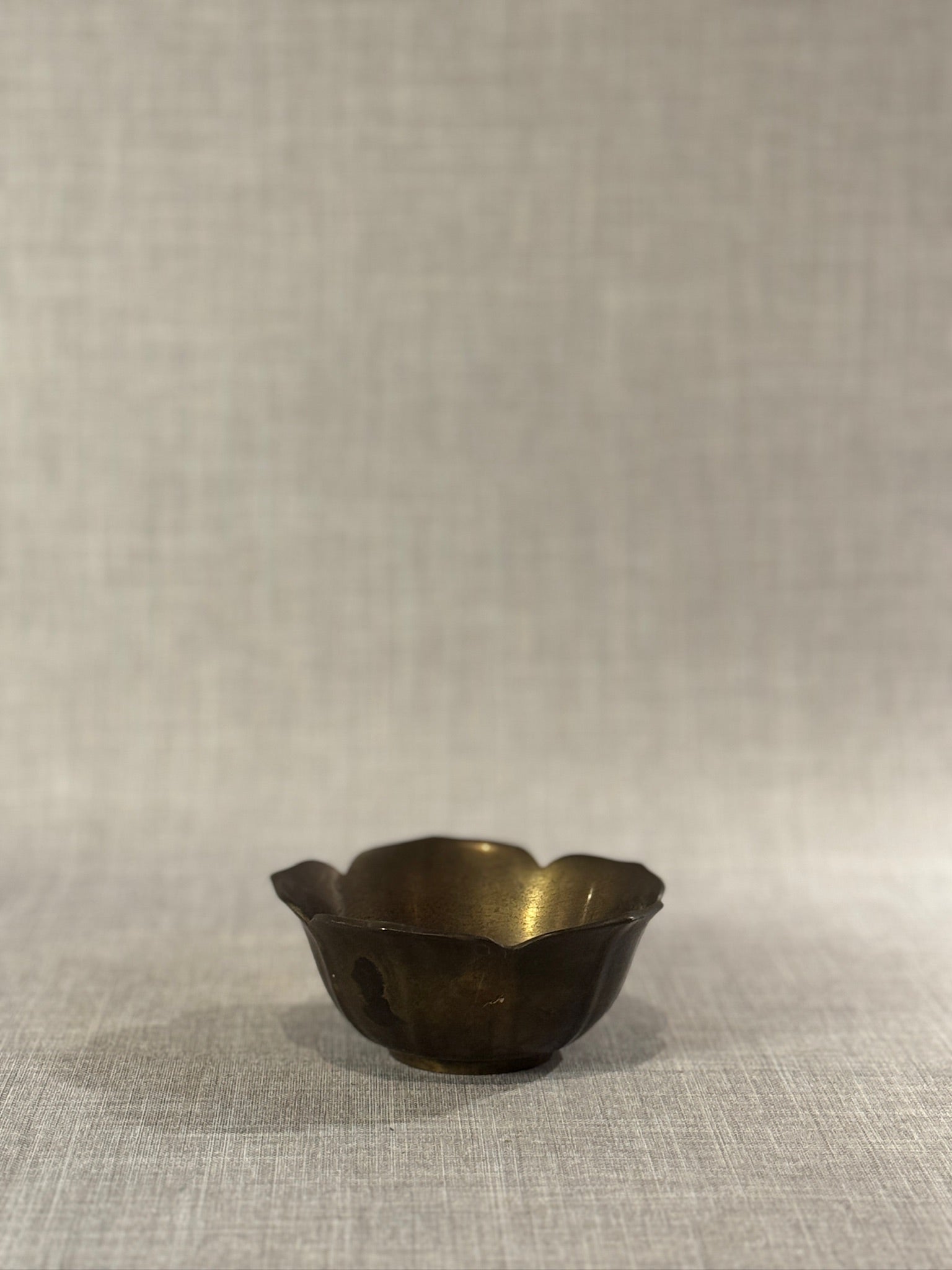 Vintage Hand-Cast Brass Petal-Rim Bowl with Warm Aged Patina
