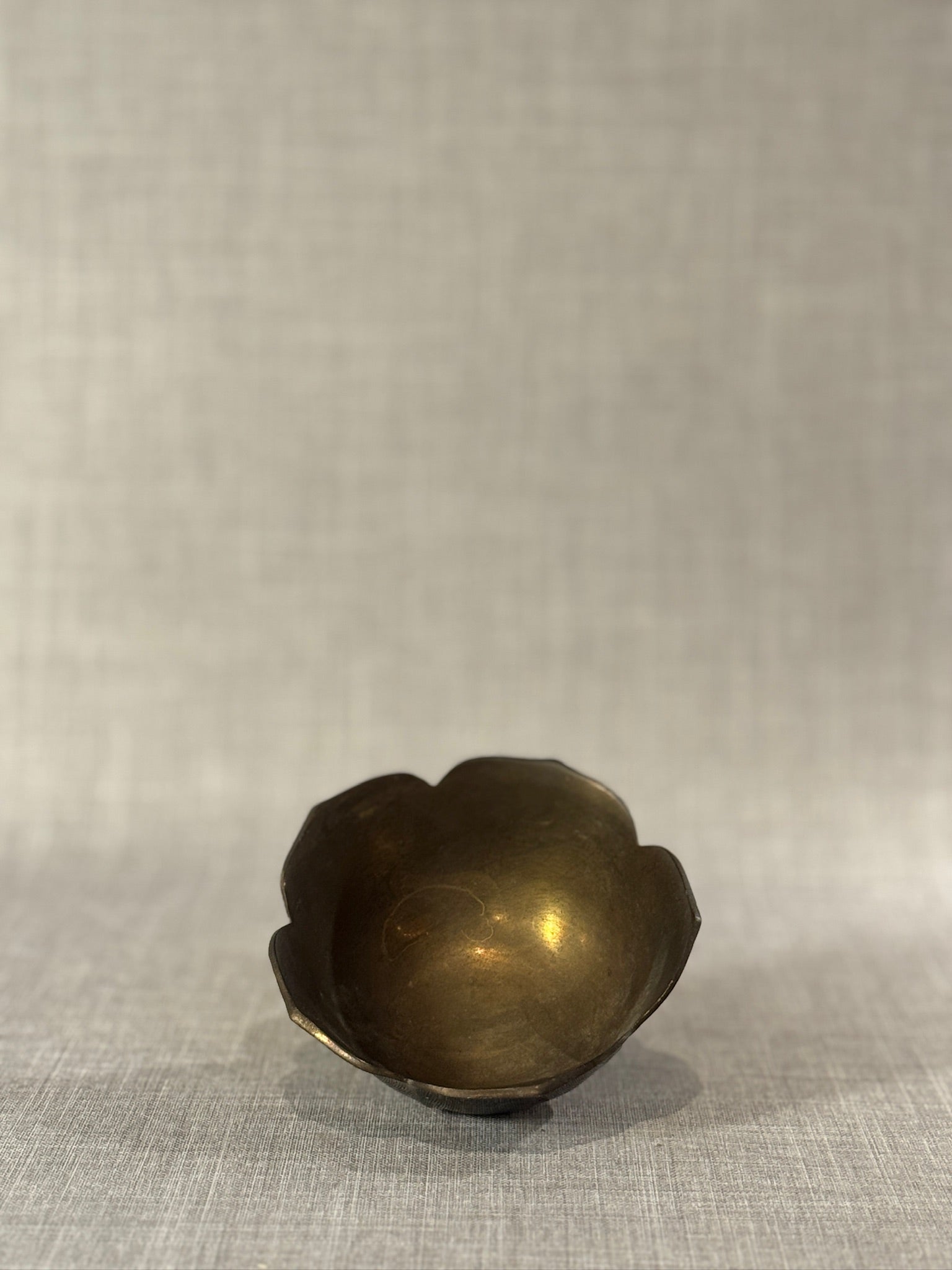 Vintage Hand-Cast Brass Petal-Rim Bowl with Warm Aged Patina