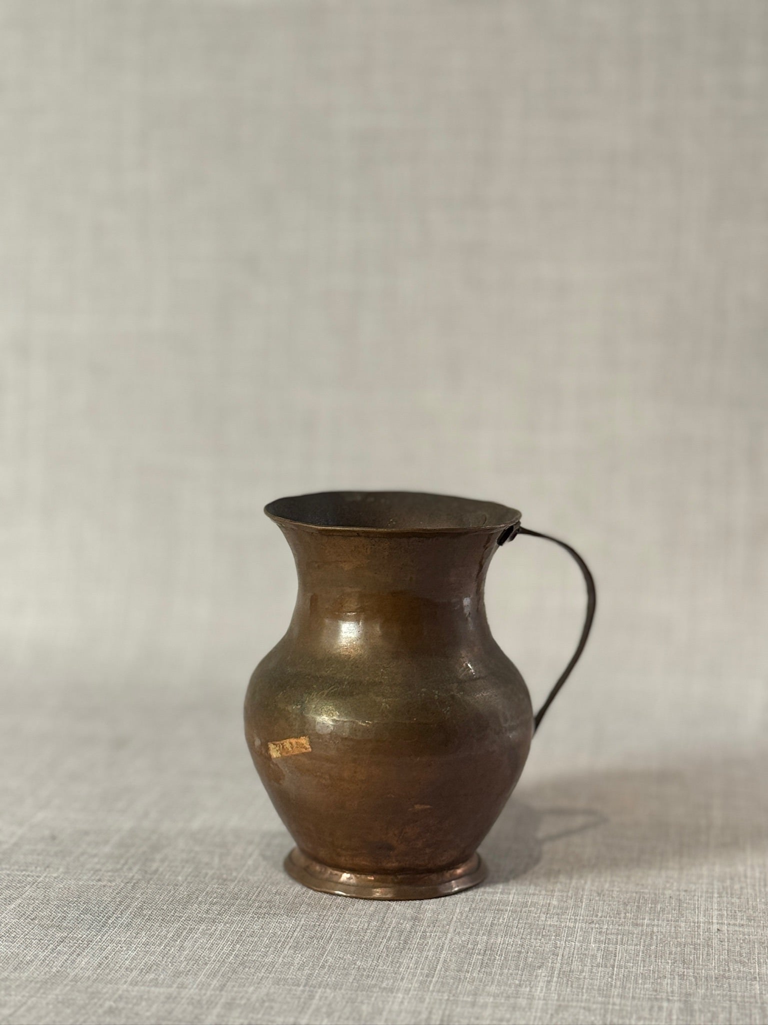 Antique Hand-Hammered Copper Vase with Riveted Handle and Warm Aged Patina
