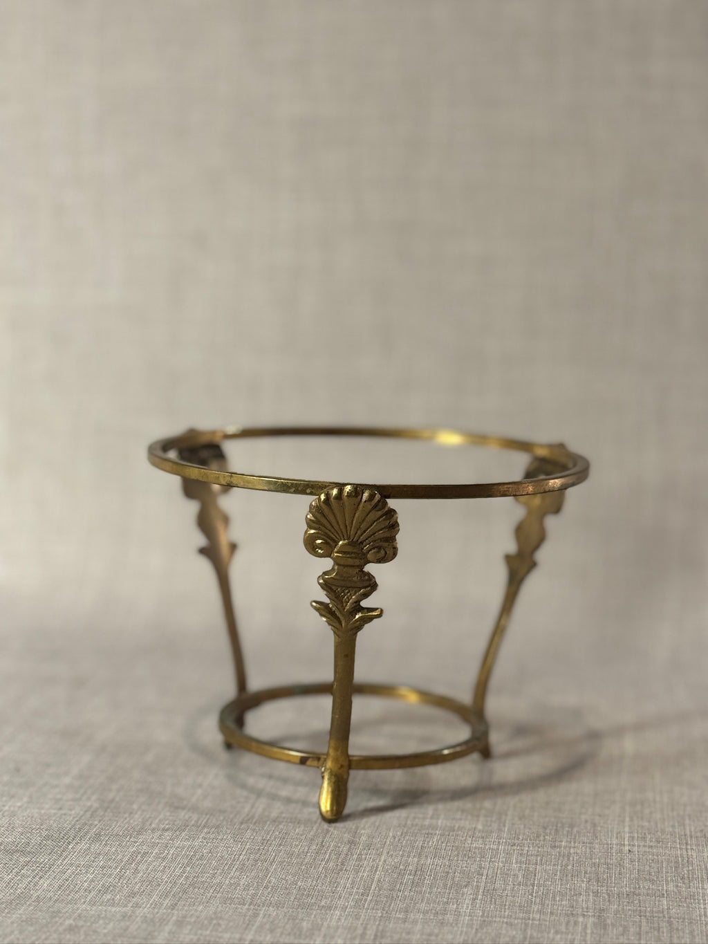 Antique Brass Tripod Shell-Motif Planter Stand