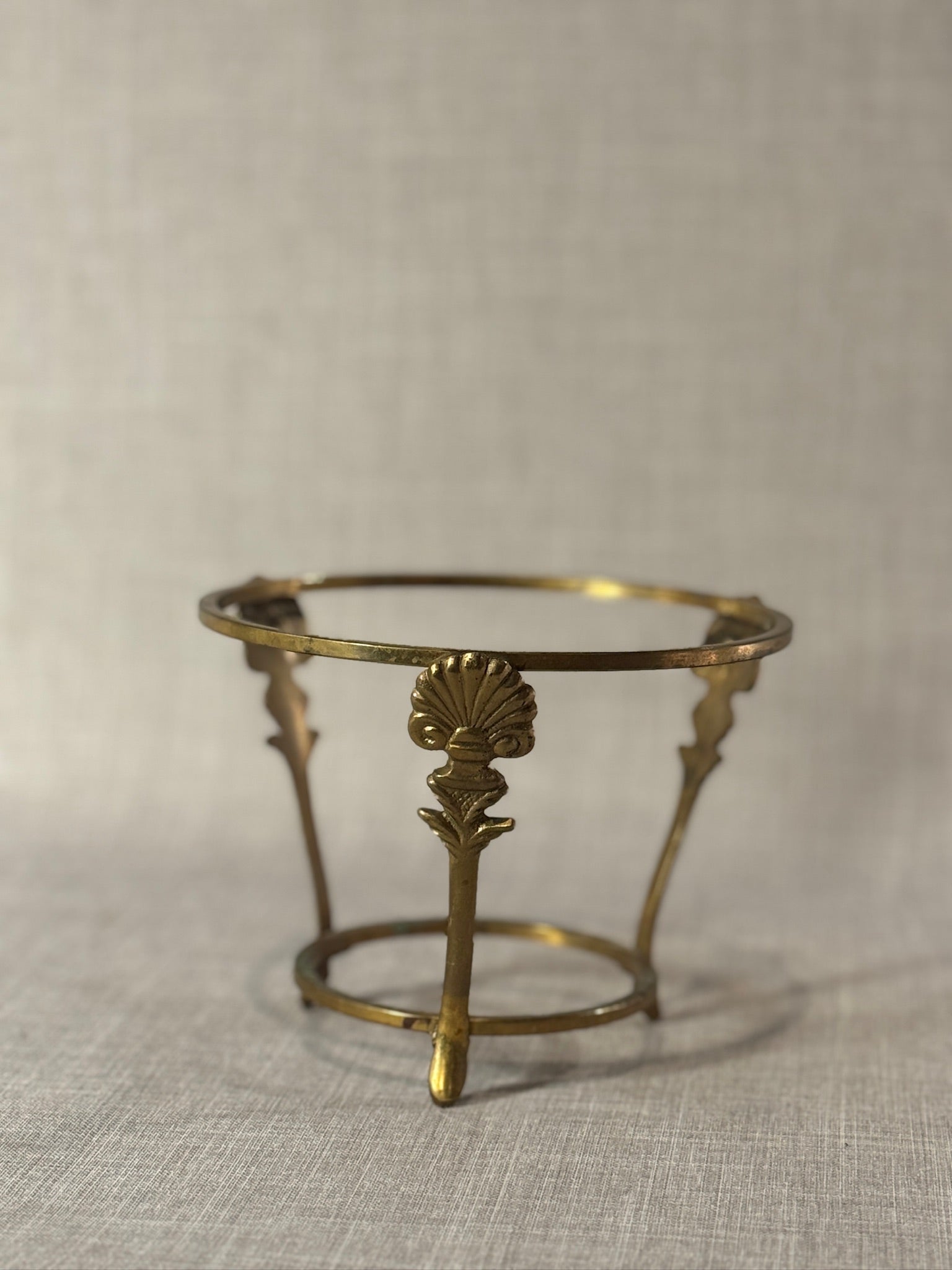 Antique Brass Tripod Shell-Motif Planter Stand