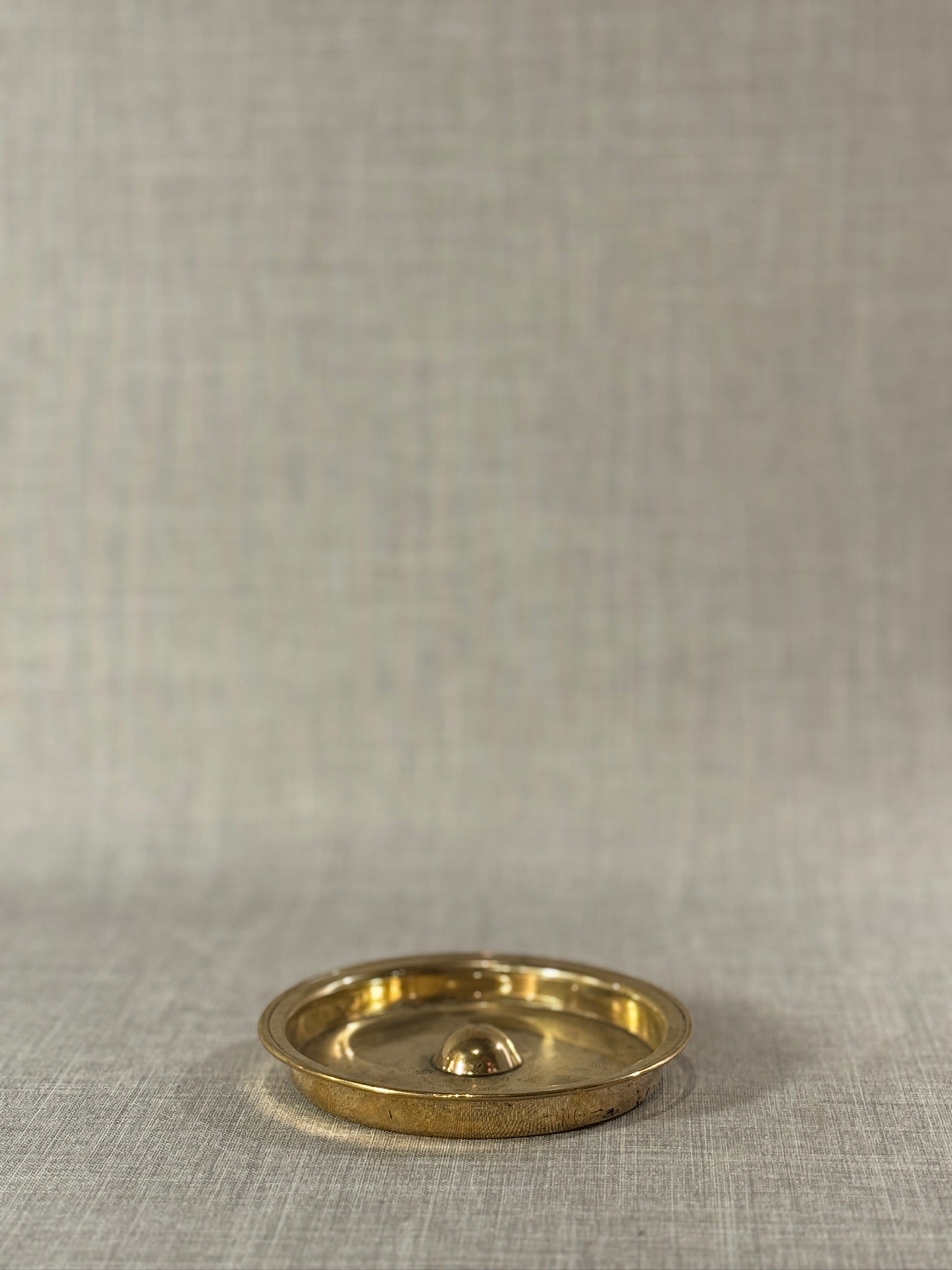 Vintage Hand-Engraved Brass Round Ashtray with Raised Center Dome