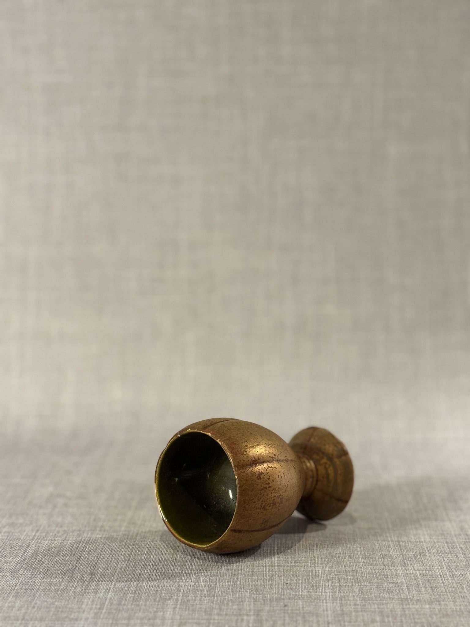 Freeman-McFarlin Mid-Century Gold Footed Vase with Olive Interior Glaze – 1950s California Pottery