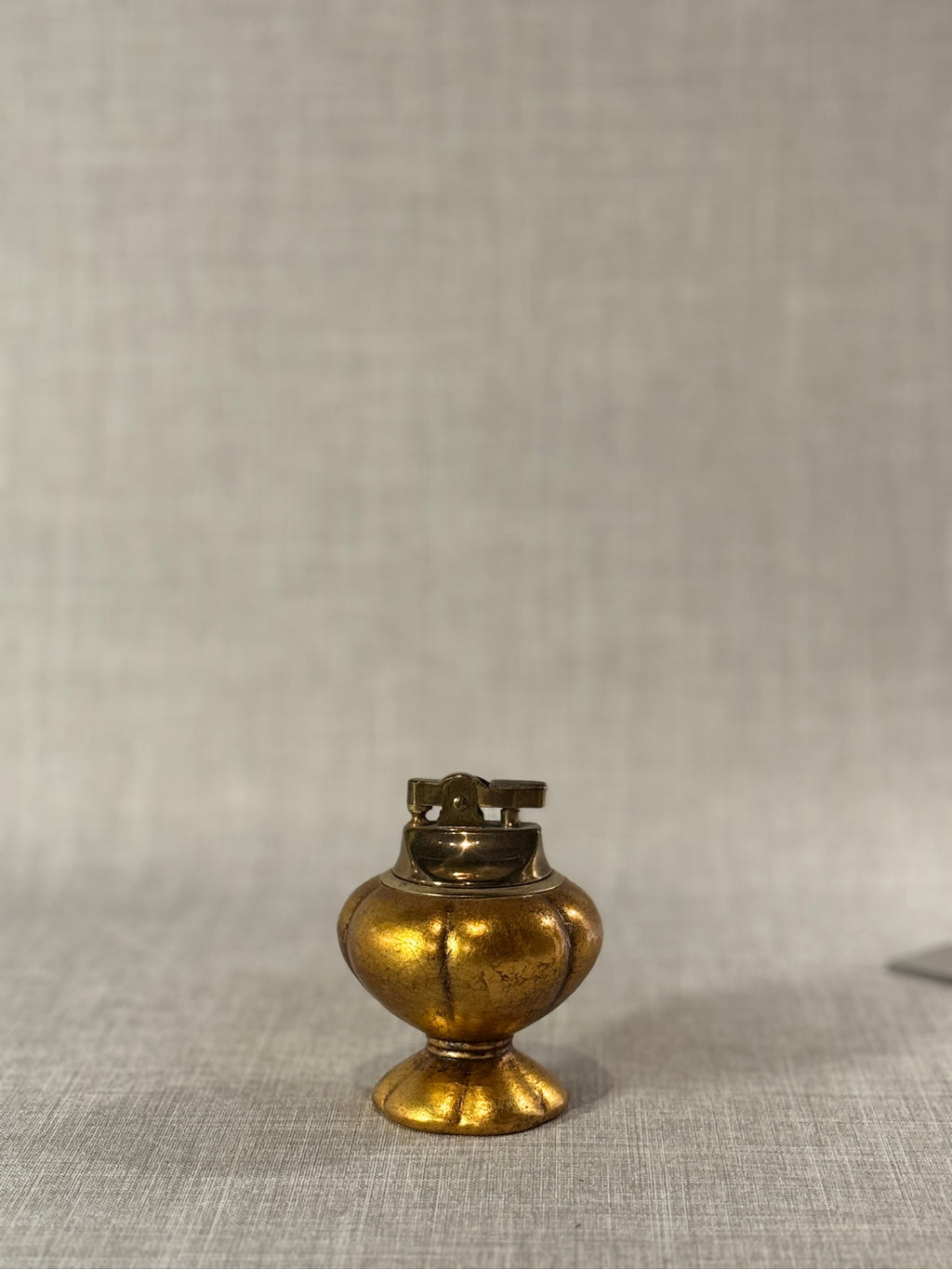 Vintage Mid-Century Gold-Painted Tabletop Lighter on Pedestal Base