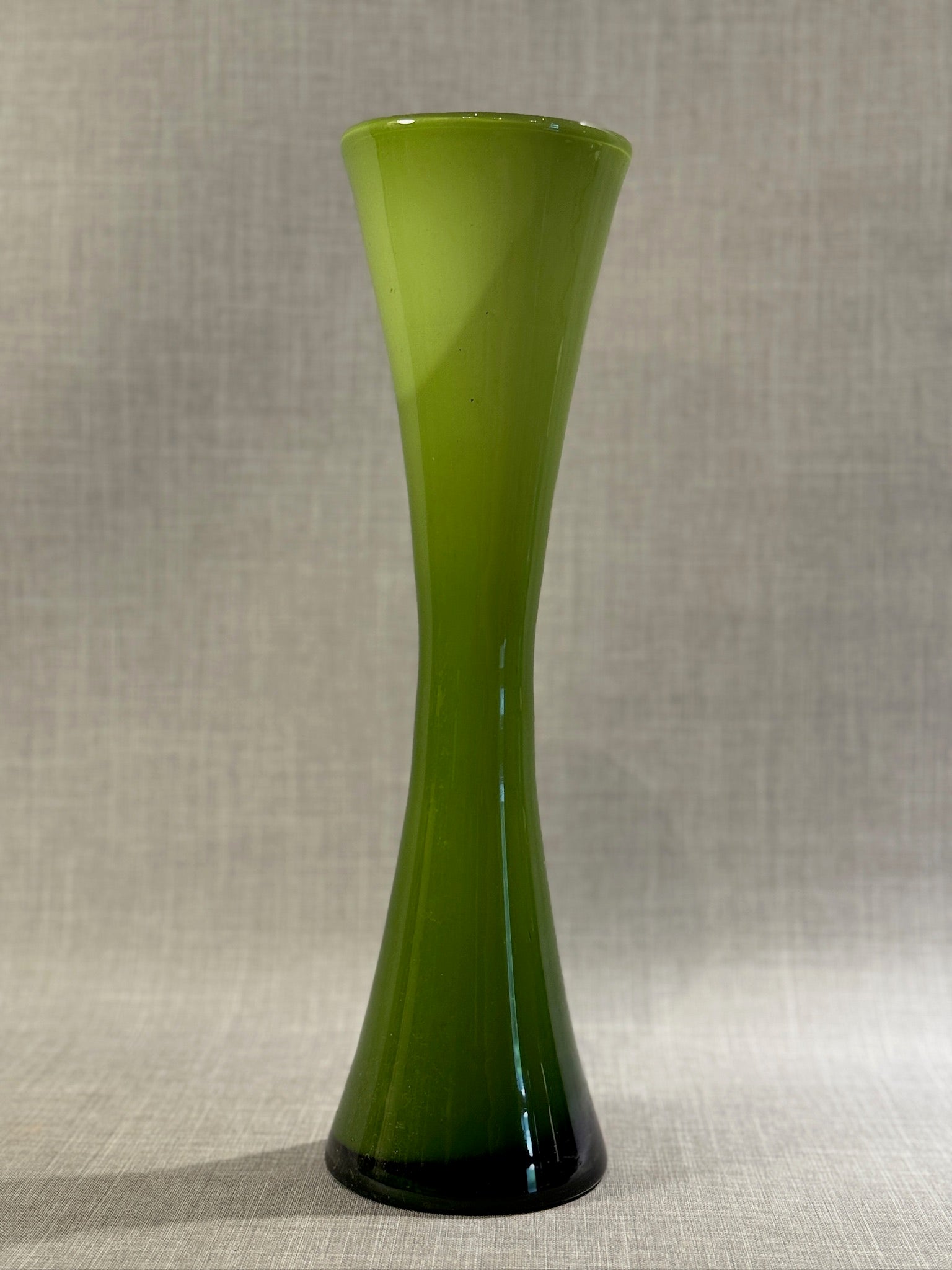 Mid-Century Modern Green Cased Art Glass Hourglass Vase