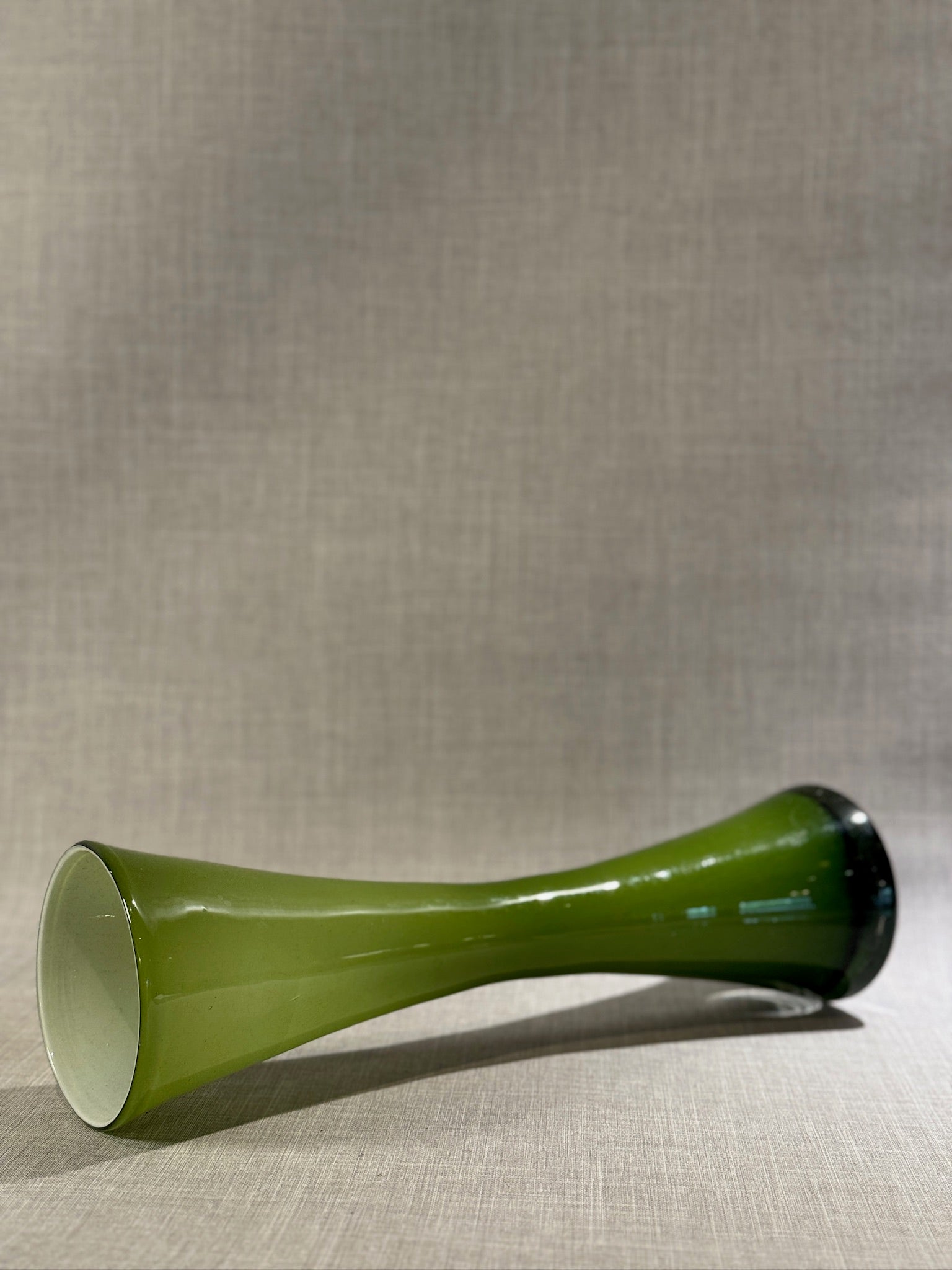Mid-Century Modern Green Cased Art Glass Hourglass Vase