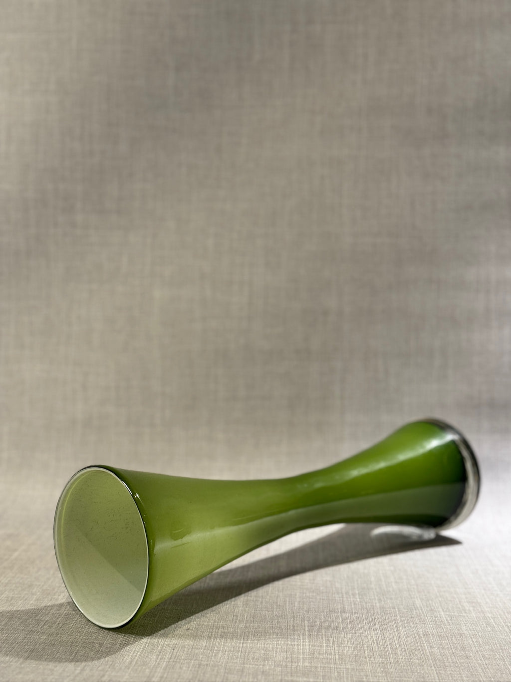 Mid-Century Modern Green Cased Art Glass Hourglass Vase