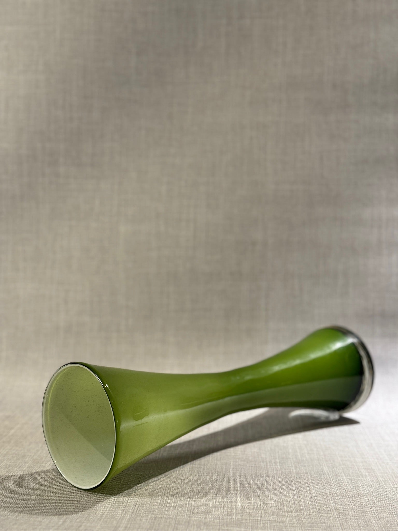Mid-Century Modern Green Cased Art Glass Hourglass Vase