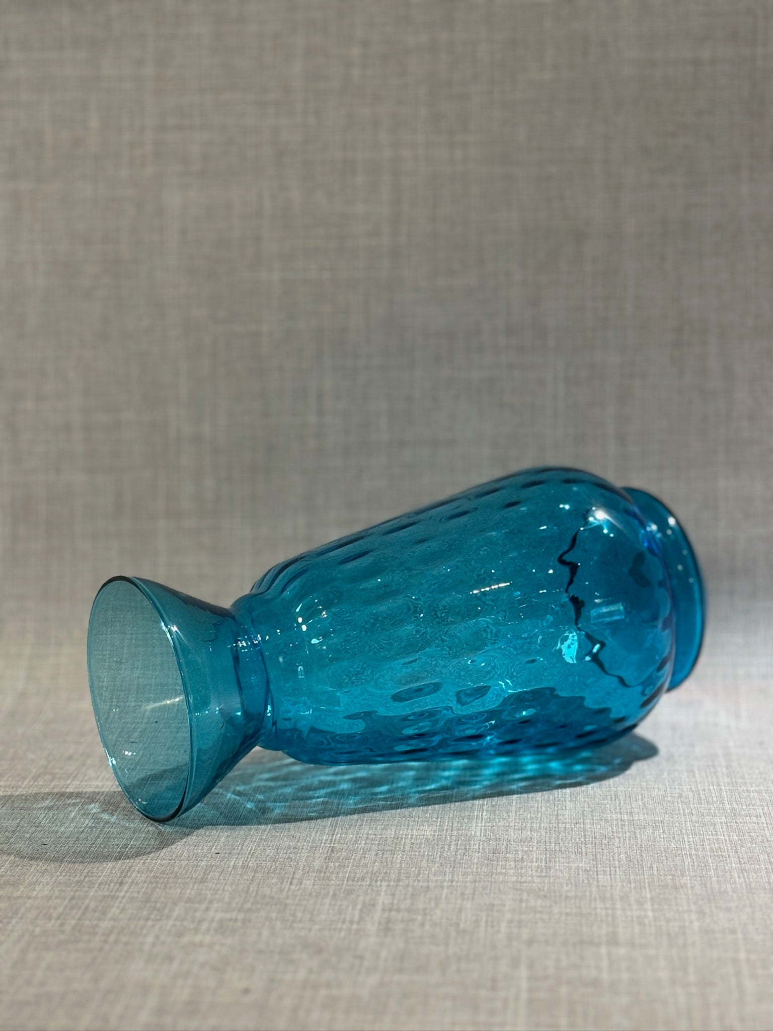 Vintage Italian Handblown Blue Glass Vase with Textured Teardrop Pattern