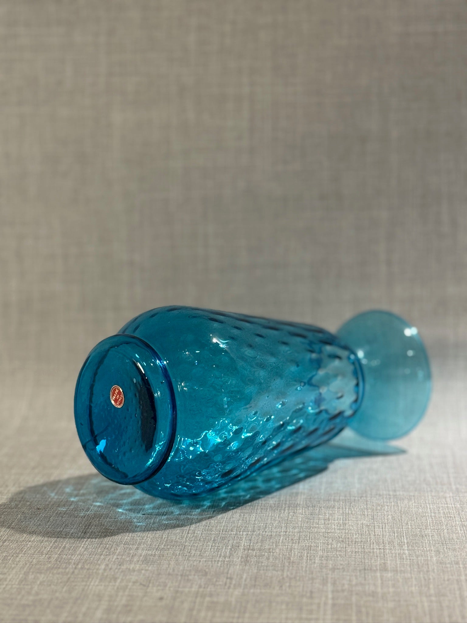 Vintage Italian Handblown Blue Glass Vase with Textured Teardrop Pattern