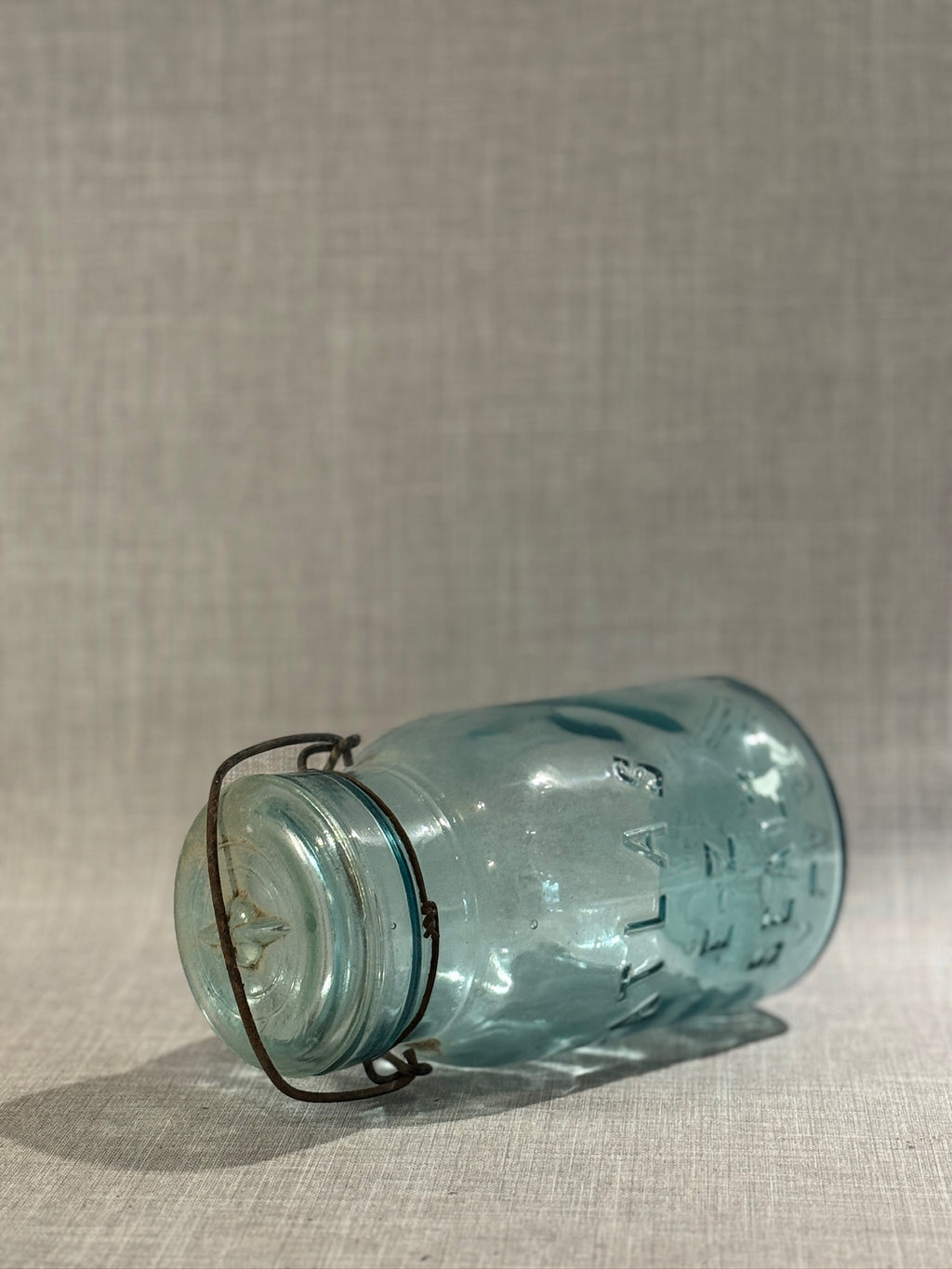 blue aqua glass mason jar