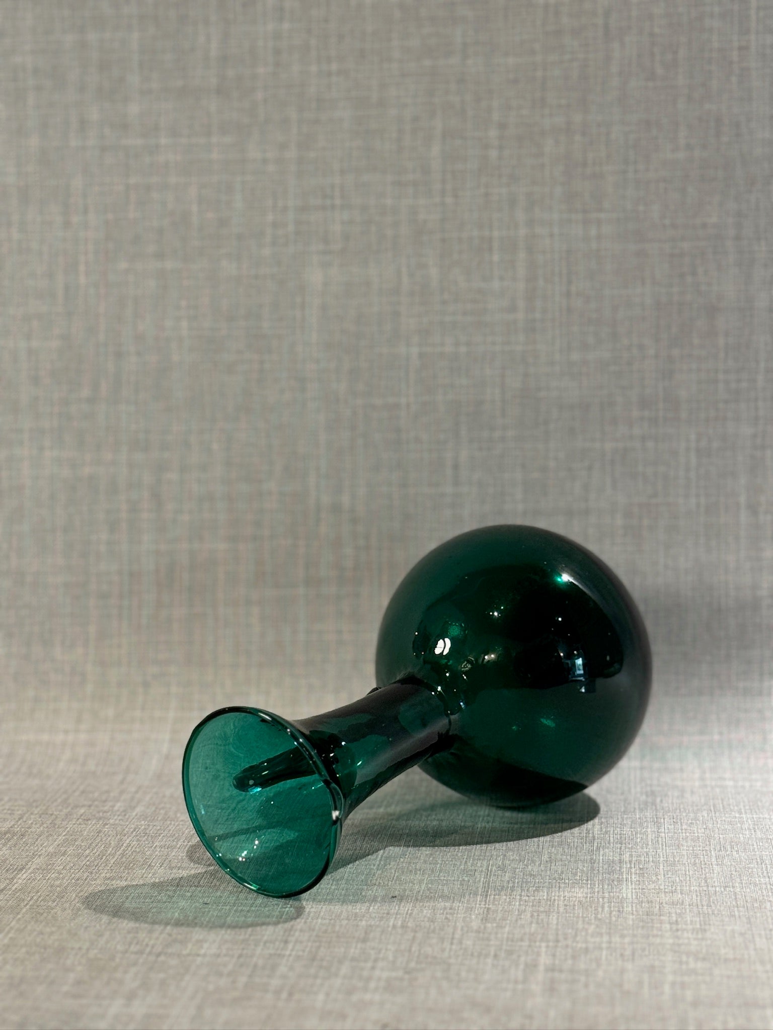 Vintage Emerald Green Hand-Blown Glass Vase with Applied Handle