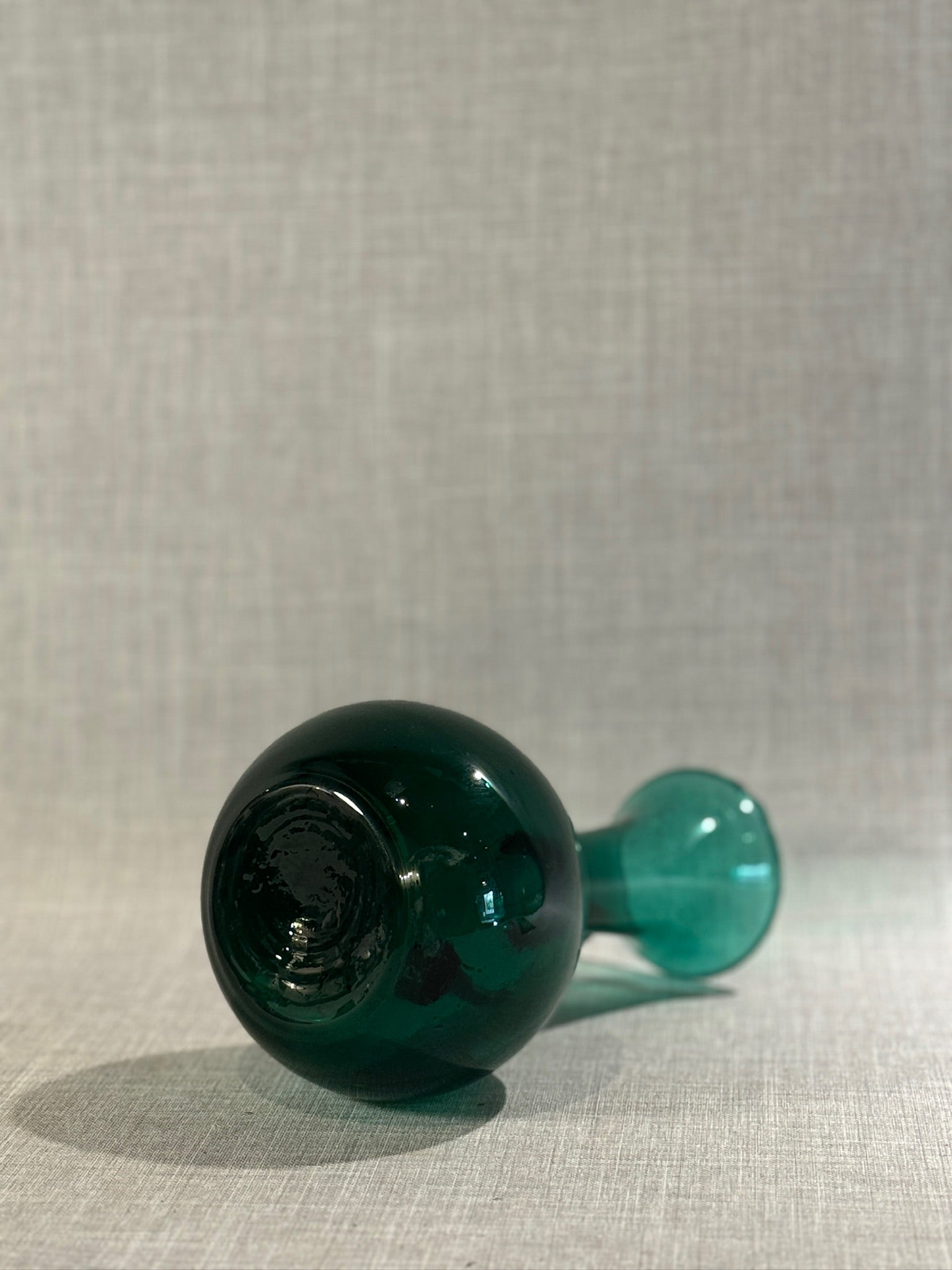Vintage Emerald Green Hand-Blown Glass Vase with Applied Handle