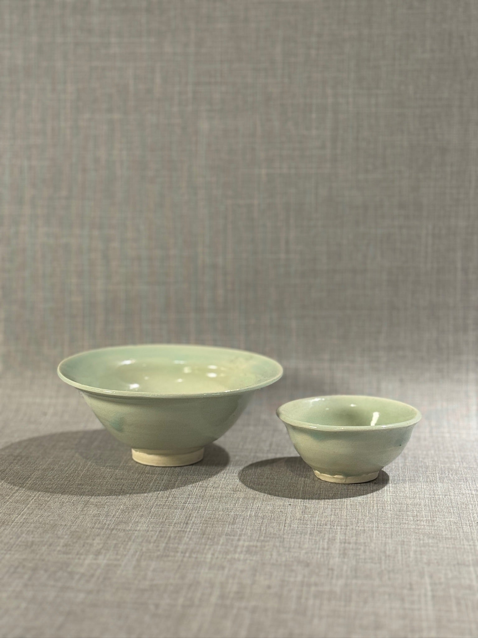 Elegant Handcrafted Celadon Glazed Ceramic Bowl Set by Paula, Signed & Dated 2003