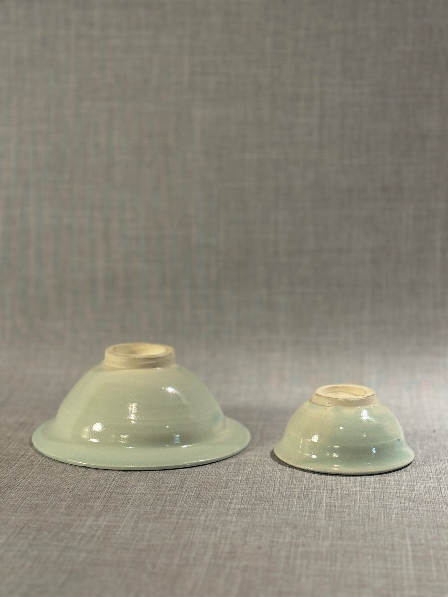 Elegant Handcrafted Celadon Glazed Ceramic Bowl Set by Paula, Signed & Dated 2003