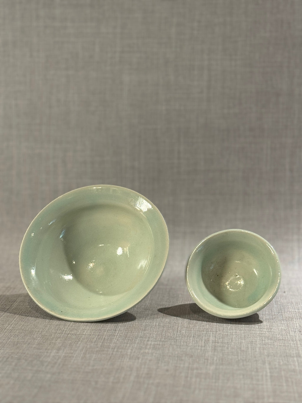 Elegant Handcrafted Celadon Glazed Ceramic Bowl Set by Paula, Signed & Dated 2003
