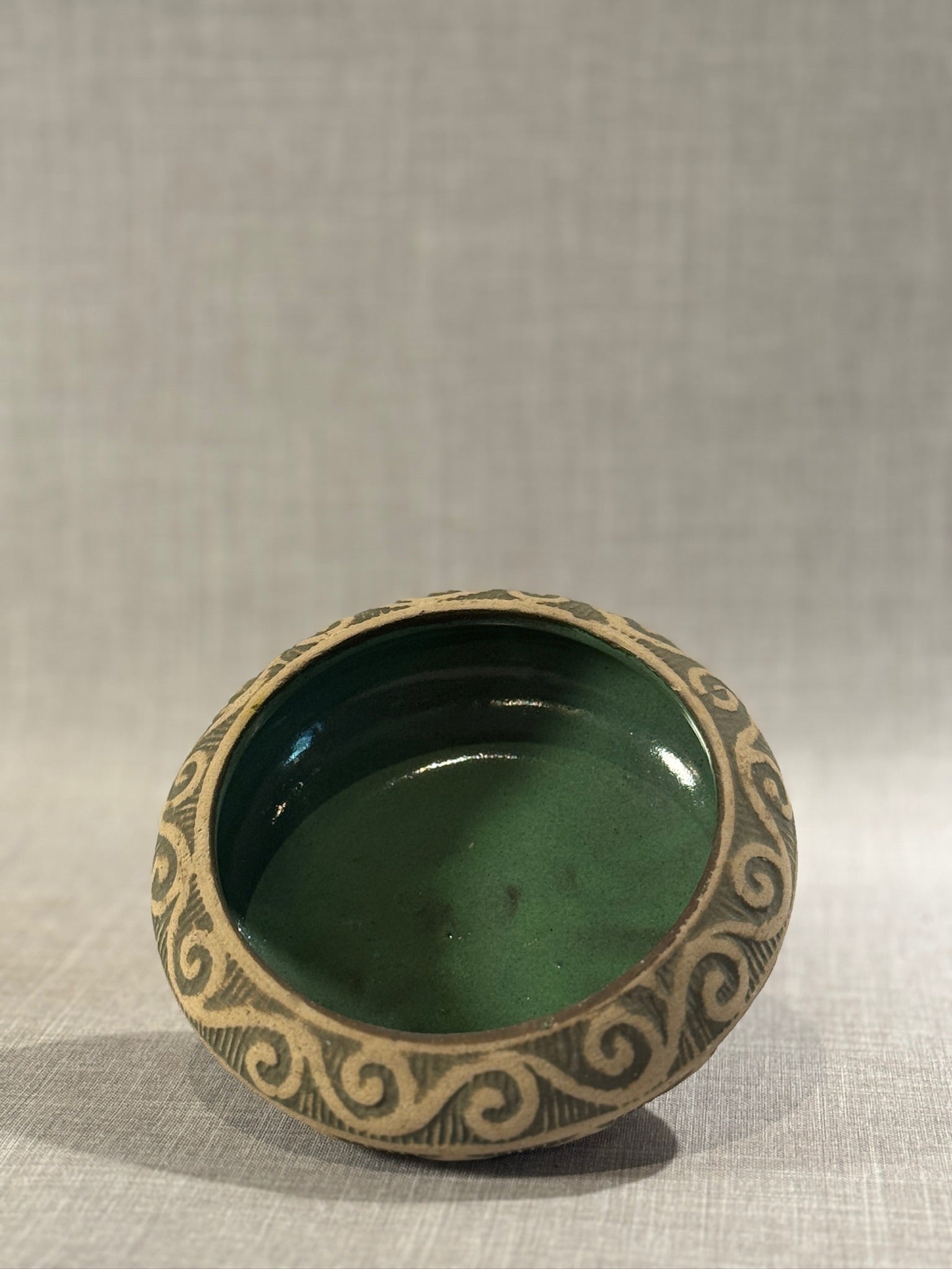 Vintage Red Wing Union Brushware Terracotta Bulb Bowl with Deep Green Interior Glaze