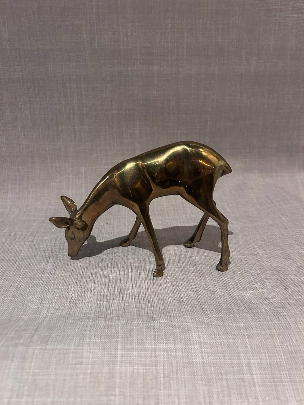 Exceptional Mid-Century Modern Solid Brass Deer Sculptures, Elegant Buck and Grazing Doe Figurines, Refined Modernist Animal Forms