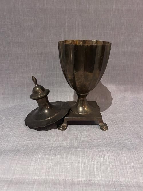 vintage brass urn with paw feet monumental decor piece