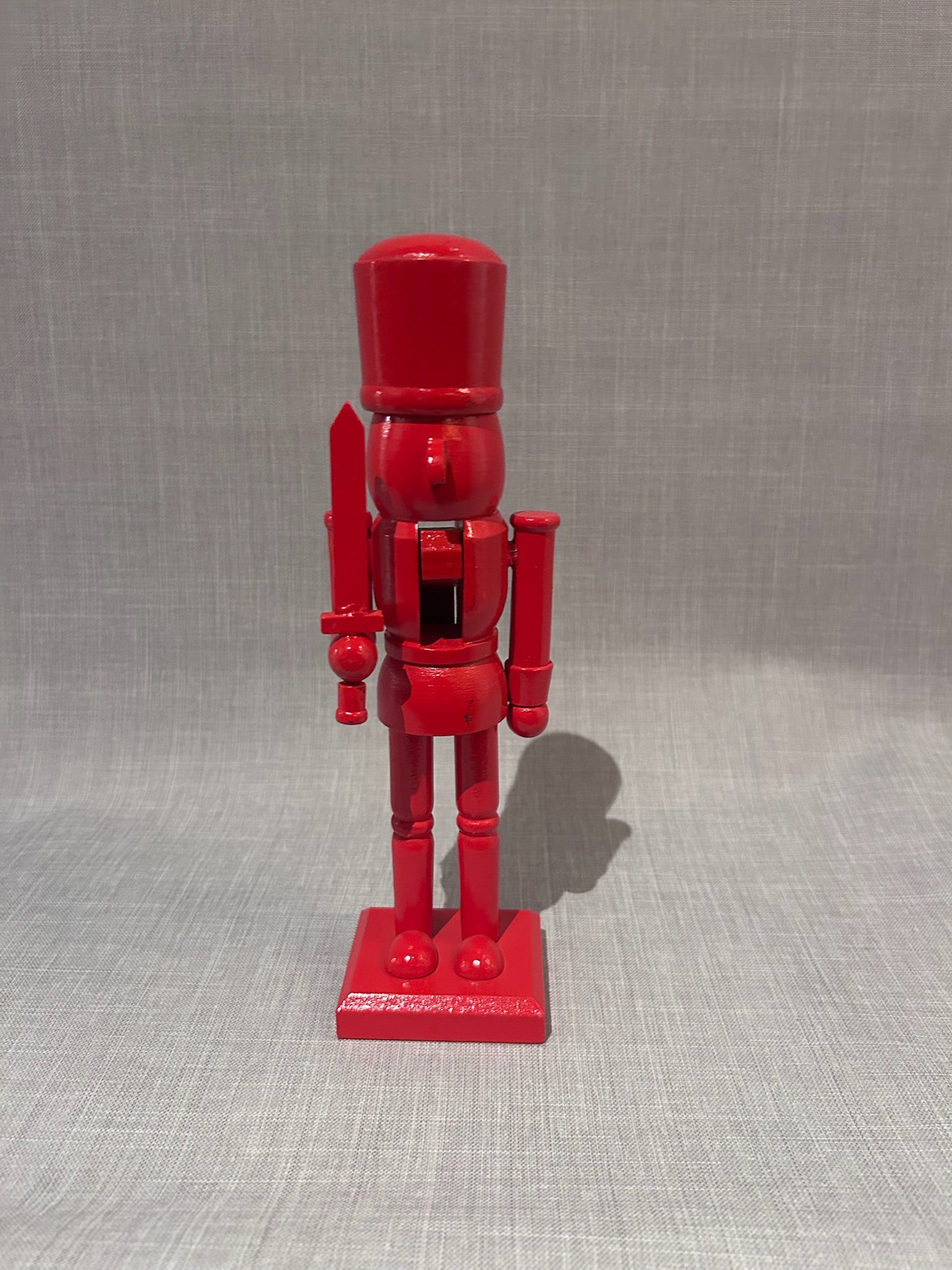 Vintage Hand-Carved Wooden Nutcracker Guard in Red with Crown and Staff (Set of 3)