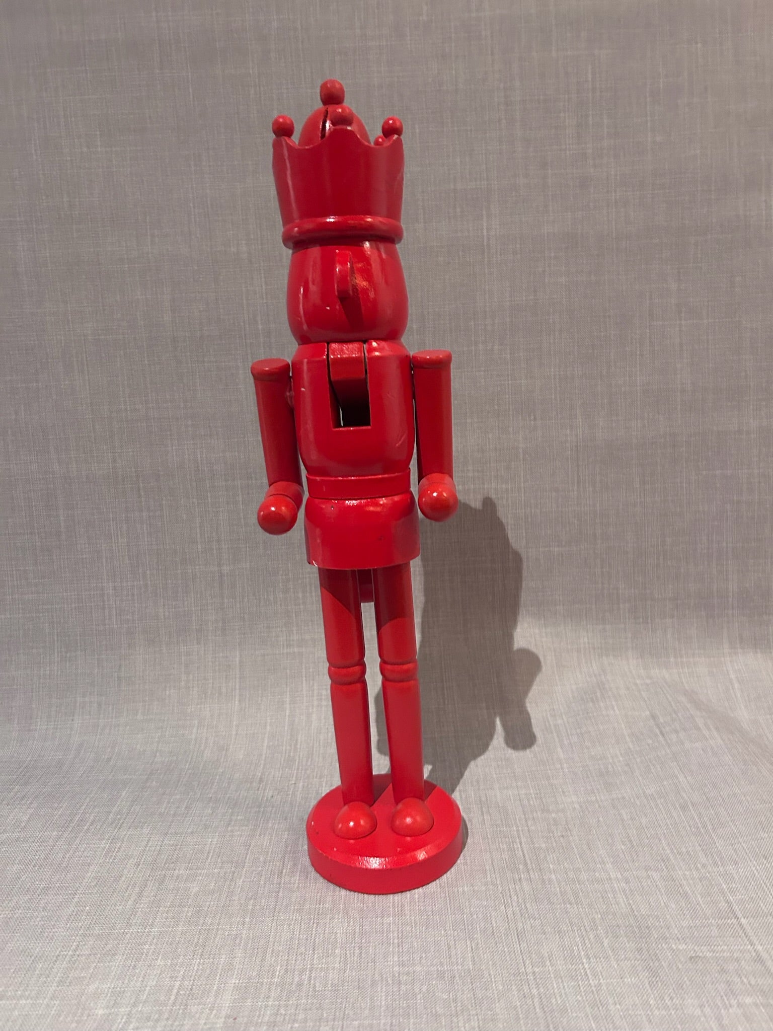 Vintage Hand-Carved Wooden Nutcracker Guard in Red with Crown and Staff (Set of 3)