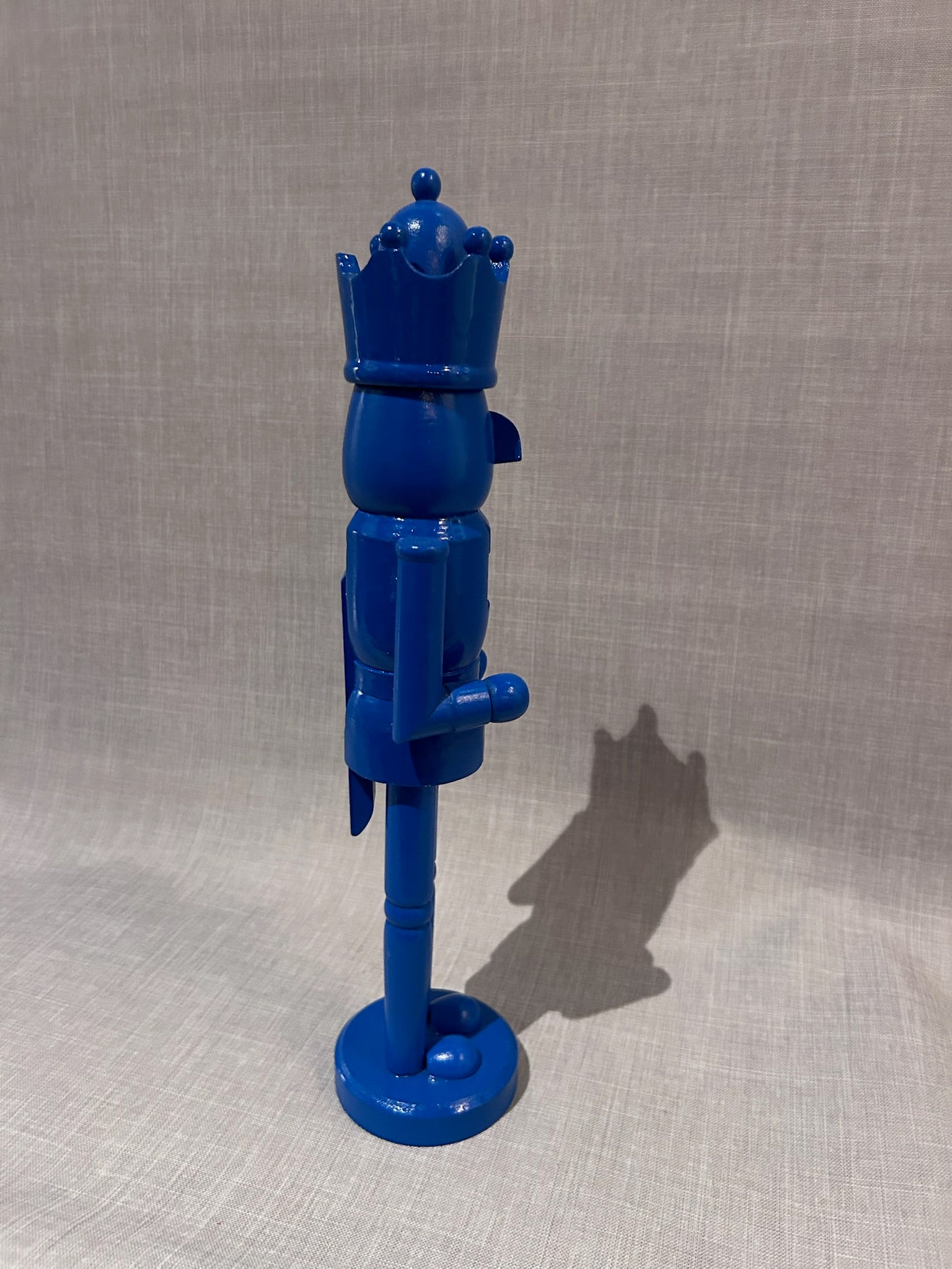 Cobalt Blue Monochrome Nutcracker King Sculpture, Hand-Carved Wood, Contemporary Folk Art Decorative Object