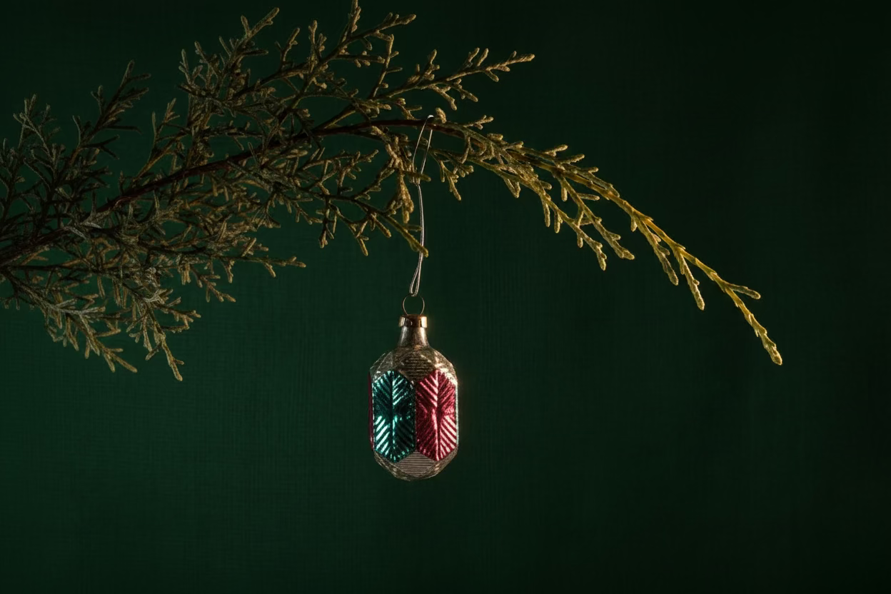 Mid-Century Elongated Faceted Glass Ornament with Ribbed Jewel Panels, c. 1955–1965