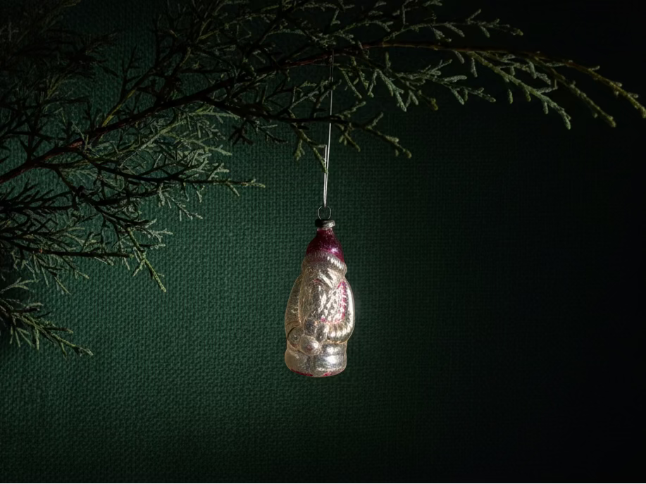 Early Hand-Blown Figural Santa Glass Ornament with Mercury Silvering, c. 1935–1950