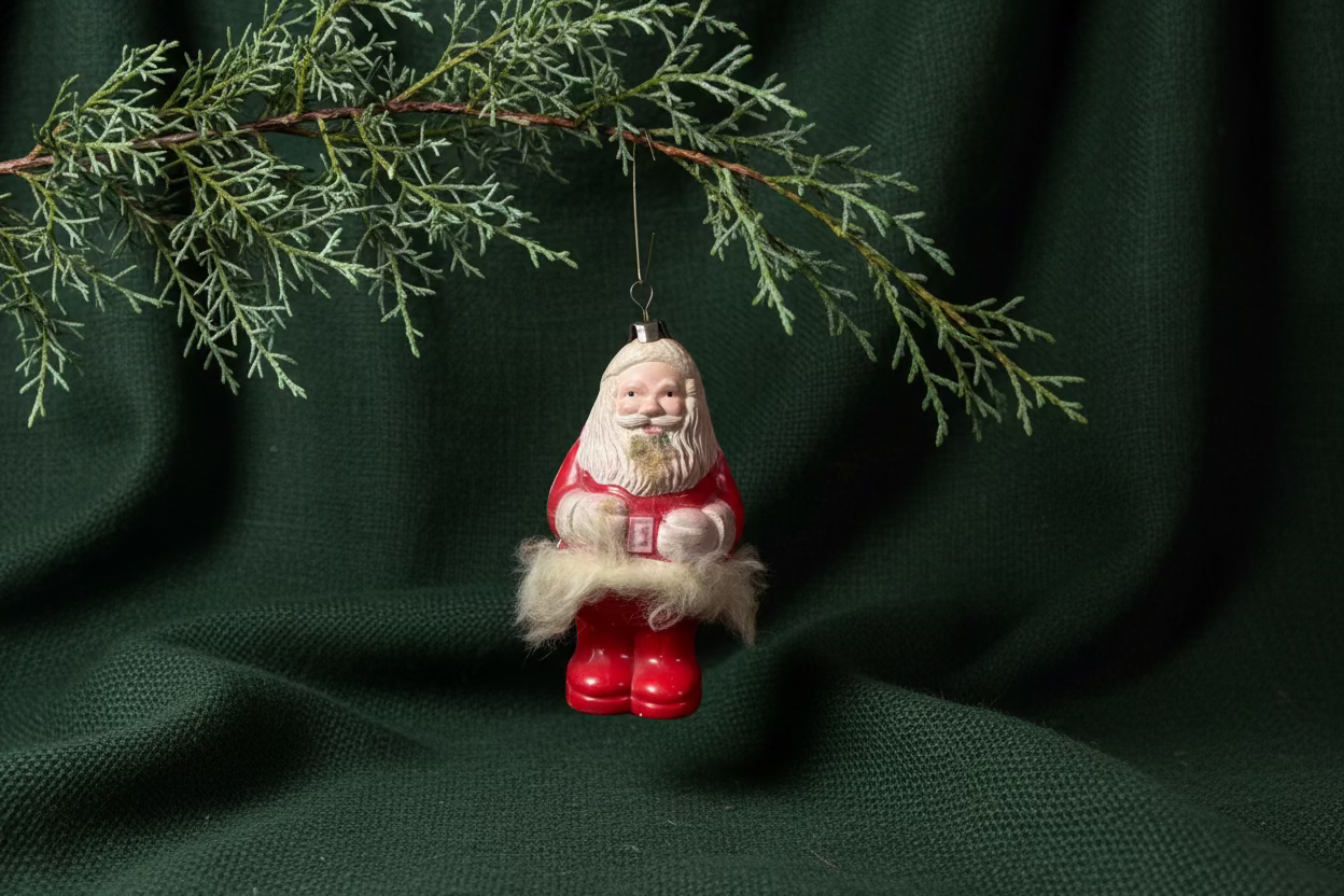 Mid-Century Molded Composition Santa Ornament with Applied Fur Trim, c. 1940–1960