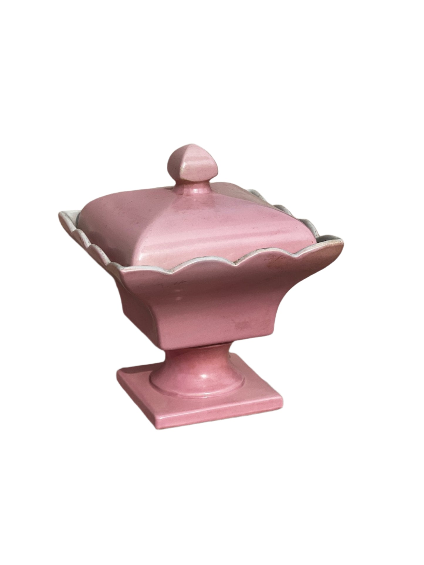 Vintage Pink Hull Art Pottery # 158 Pedestal Dish with Lid