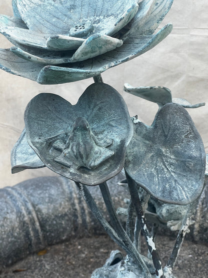 Vintage Verdigris Copper Lily Pad & Frog Fountain