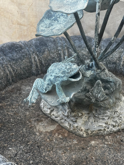 Vintage Verdigris Copper Lily Pad & Frog Fountain