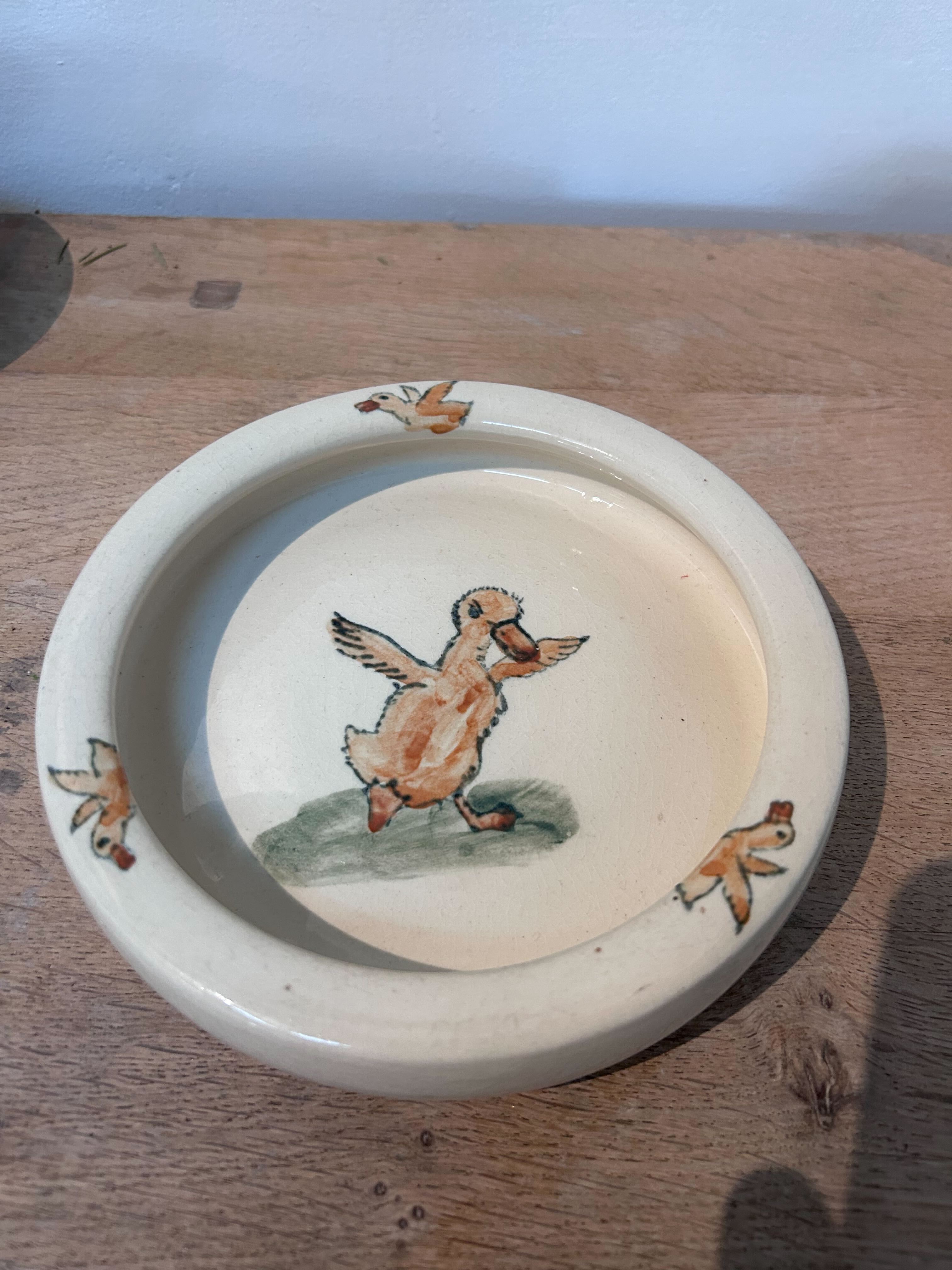 Hand-Painted Duck Motif Ceramic Plate