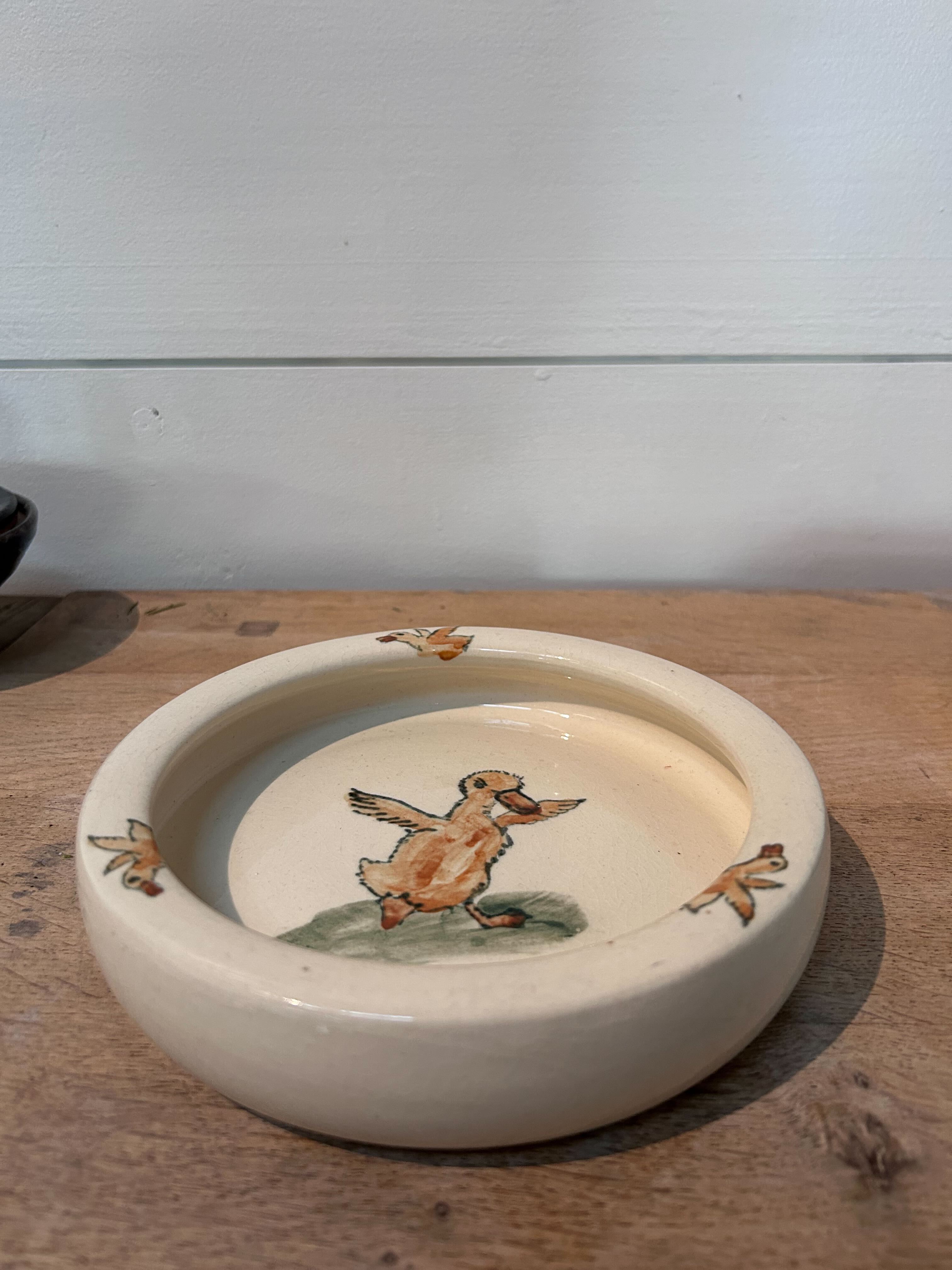 Hand-Painted Duck Motif Ceramic Plate