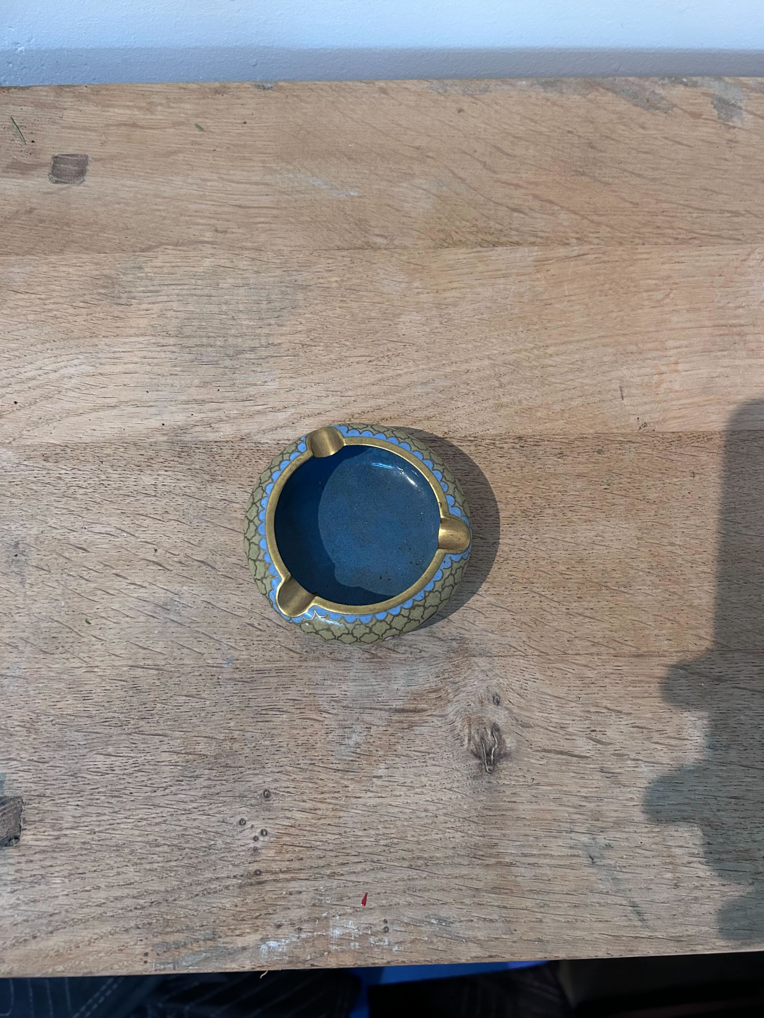 Antique Chinese Cloisonne Enamel on Brass Ashtray