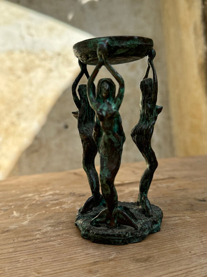 Patina mermaids Candle Holders and Incense Burner
