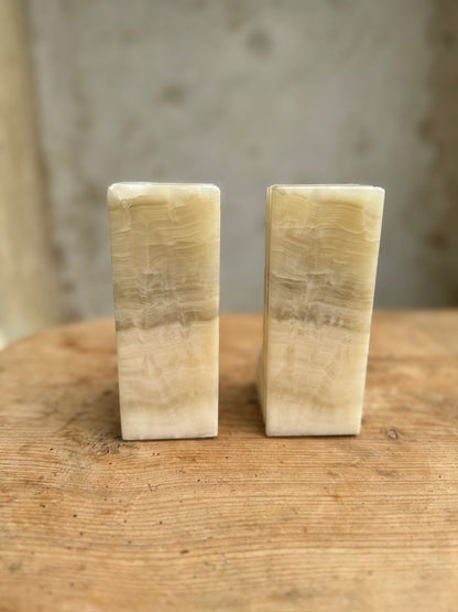 Mid Century Carved Marble Onyx Stone Aztec Mayan Tribal Bookends