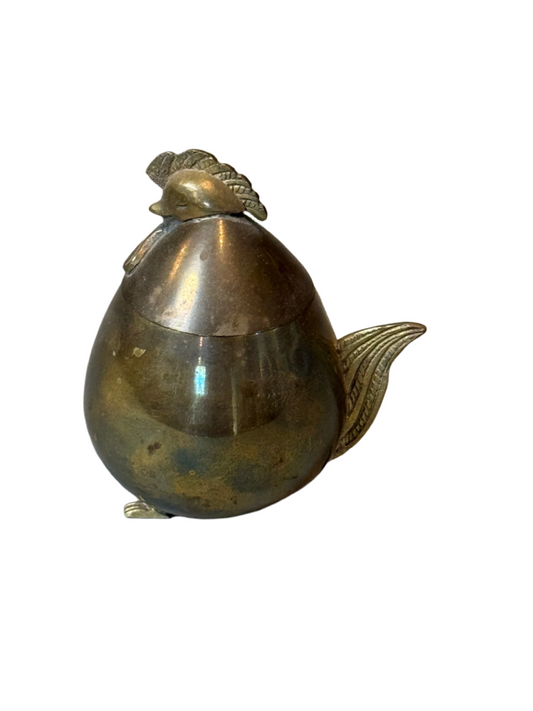 Vintage Solid Brass Hen Figurine 2pc Container