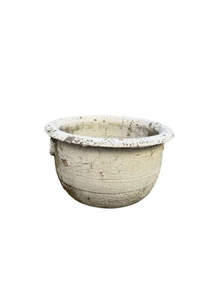 Antique European Terracotta Planter with Aged White Patina