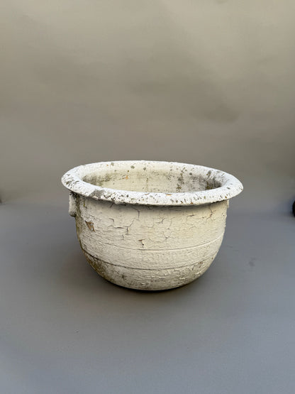 Antique European Terracotta Planter with Aged White Patina