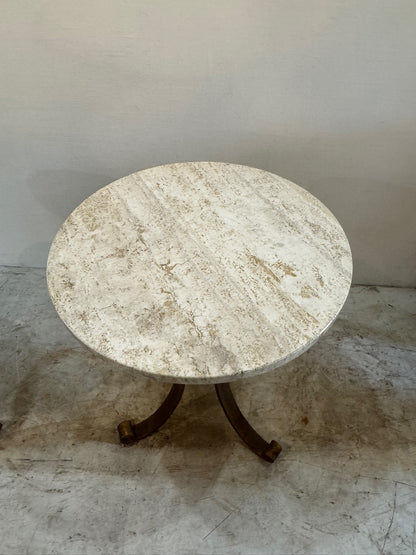 Pair of Italian iron side tables with marble tops (2 tables)