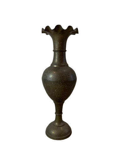 Vintage Engraved Brass Fluted Vase