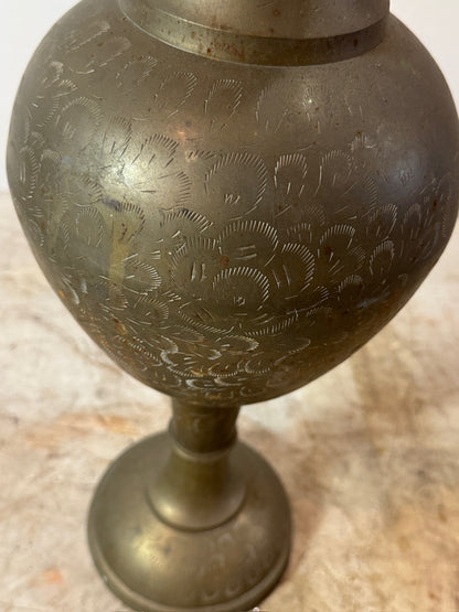 Vintage Engraved Brass Fluted Vase