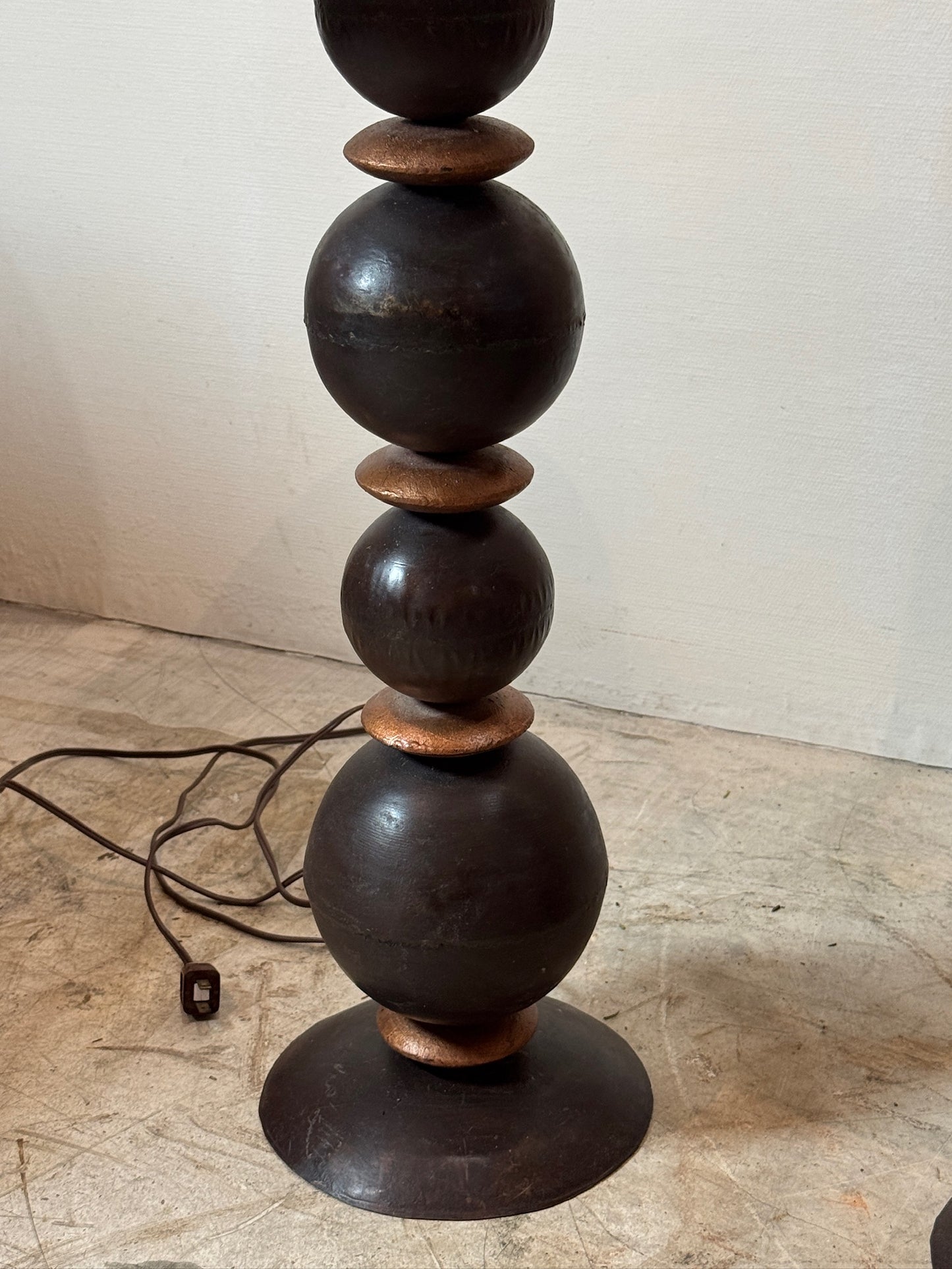 Pair of Vintage Metal Table Lamps with White Drum Shades