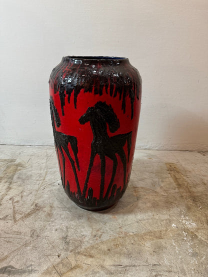 Red Fat Lava Horses Vase by Scheurich, Western Germany, 1960s