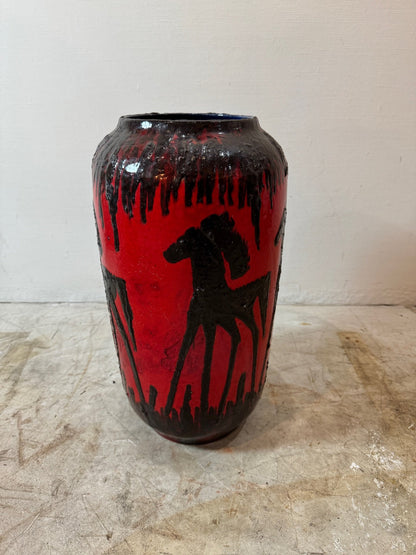 Red Fat Lava Horses Vase by Scheurich, Western Germany, 1960s