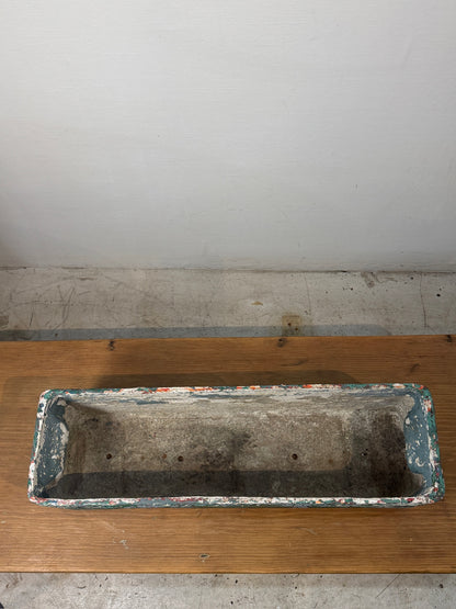 Vintage Willy Guhl Fiber Cement Planter Rectangular with Distressed Green Paint