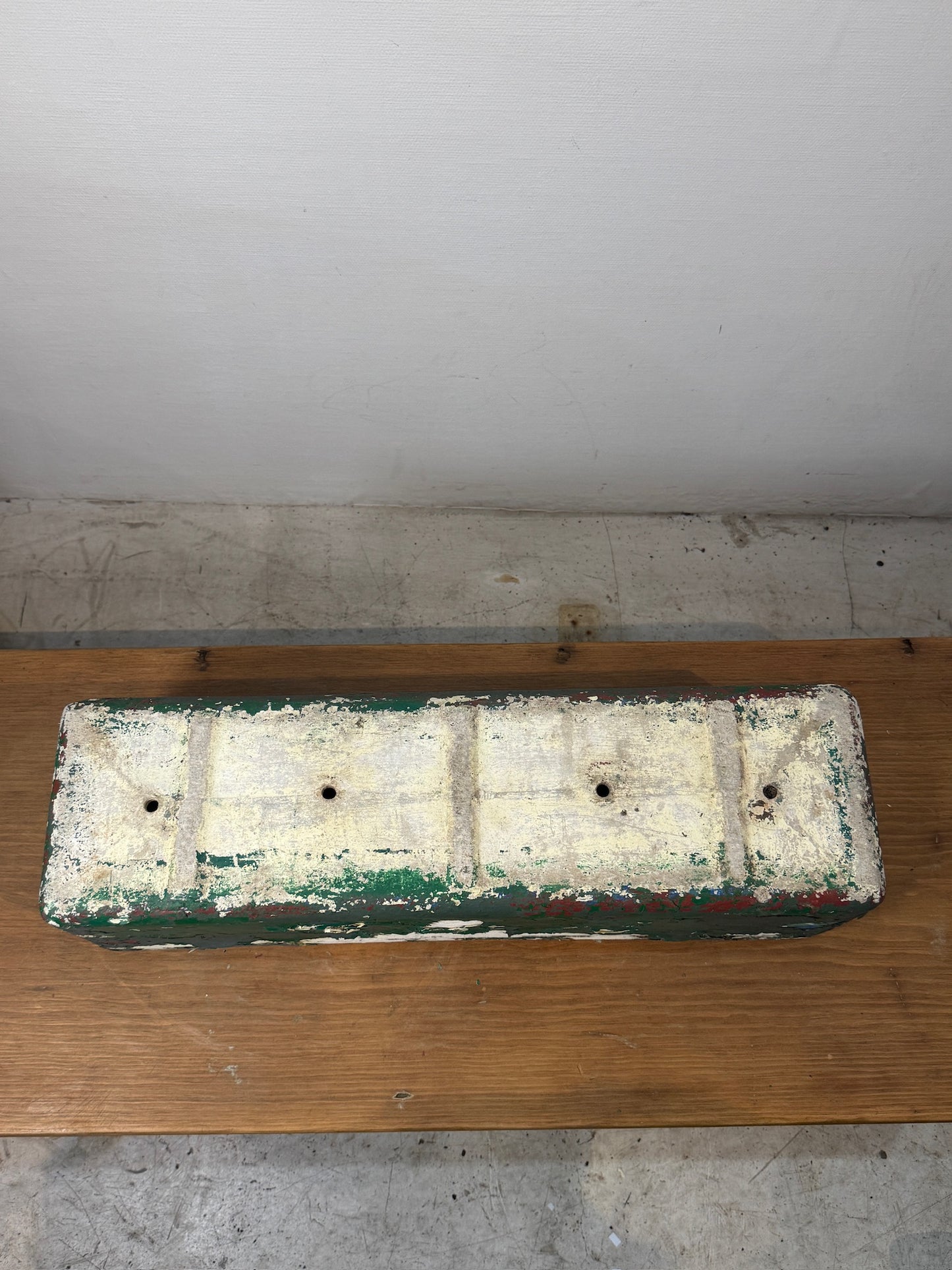 Vintage Willy Guhl Fiber Cement Planter Rectangular with Distressed Green Paint